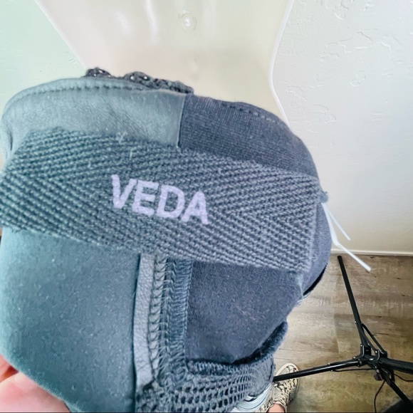 VEDA Tailored Sheath Dress Black Leather Stretch V Neck W/ Sheer Mesh S New - Picture 5 of 10